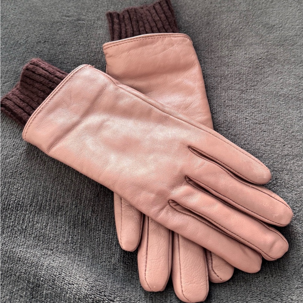 Chic ‘A New Day’ Pink Leather Gloves with Knit Cuffs